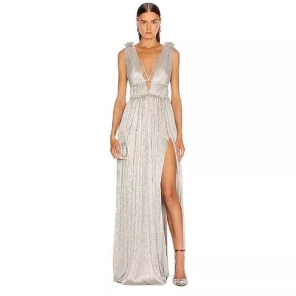 JONATHAN SIMKHAI SILVER PLUNGE NECK LONG DRESS SIZE M - Picture 6 of 9